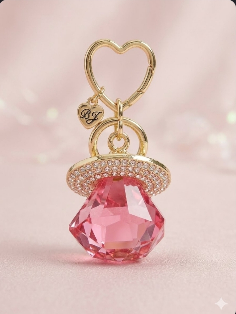 Betsey Johnson pink diamond ring bag / key charm - Picture 4 of 5